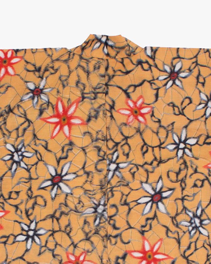 Vintage Haori Jacket, Meisen, Orange with Black and Red Flowers