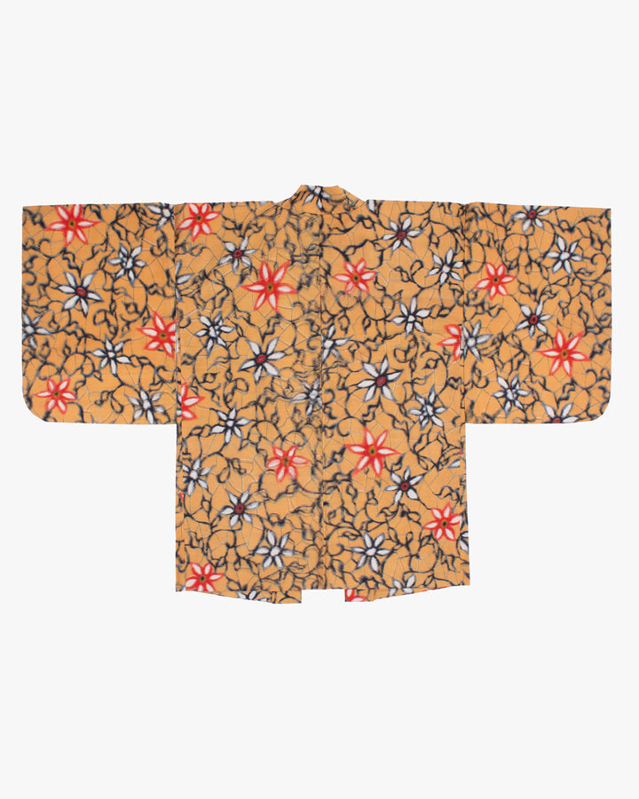 Vintage Haori Jacket, Meisen, Orange with Black and Red Flowers