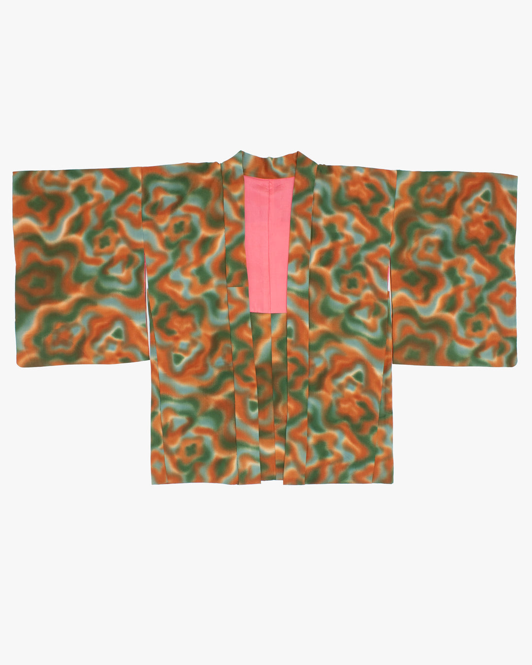 Vintage Haori Jacket, Meisen, Green Orange Waves