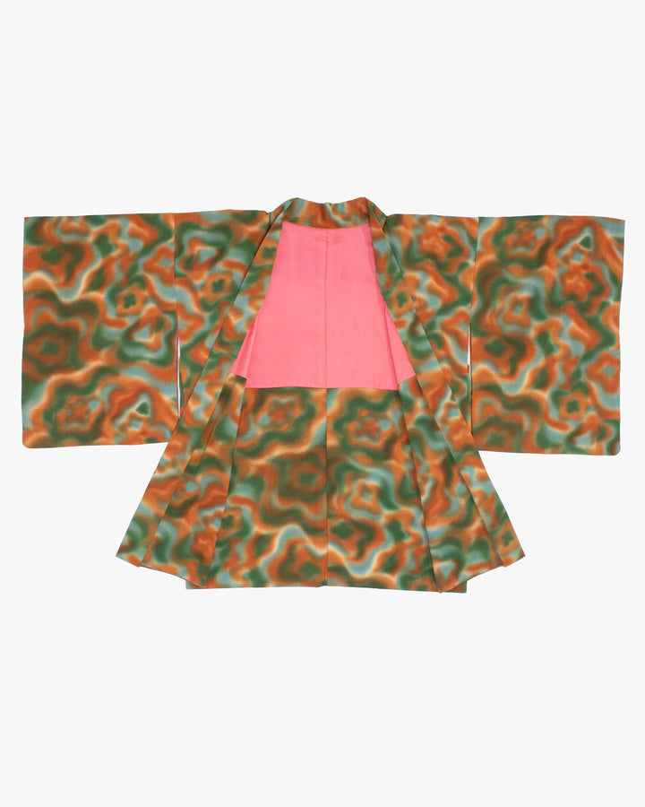 Vintage Haori Jacket, Meisen, Green Orange Waves