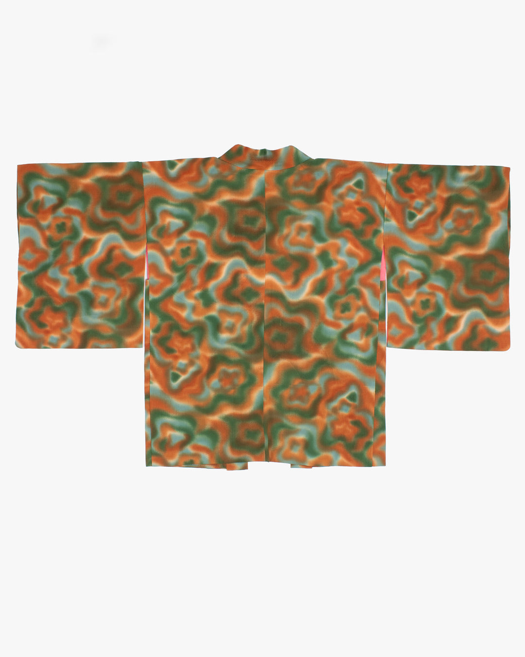 Vintage Haori Jacket, Meisen, Green Orange Waves