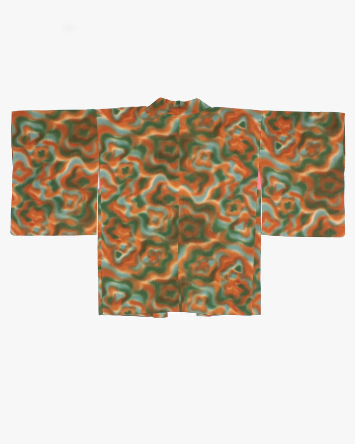 Vintage Haori Jacket, Meisen, Green Orange Waves