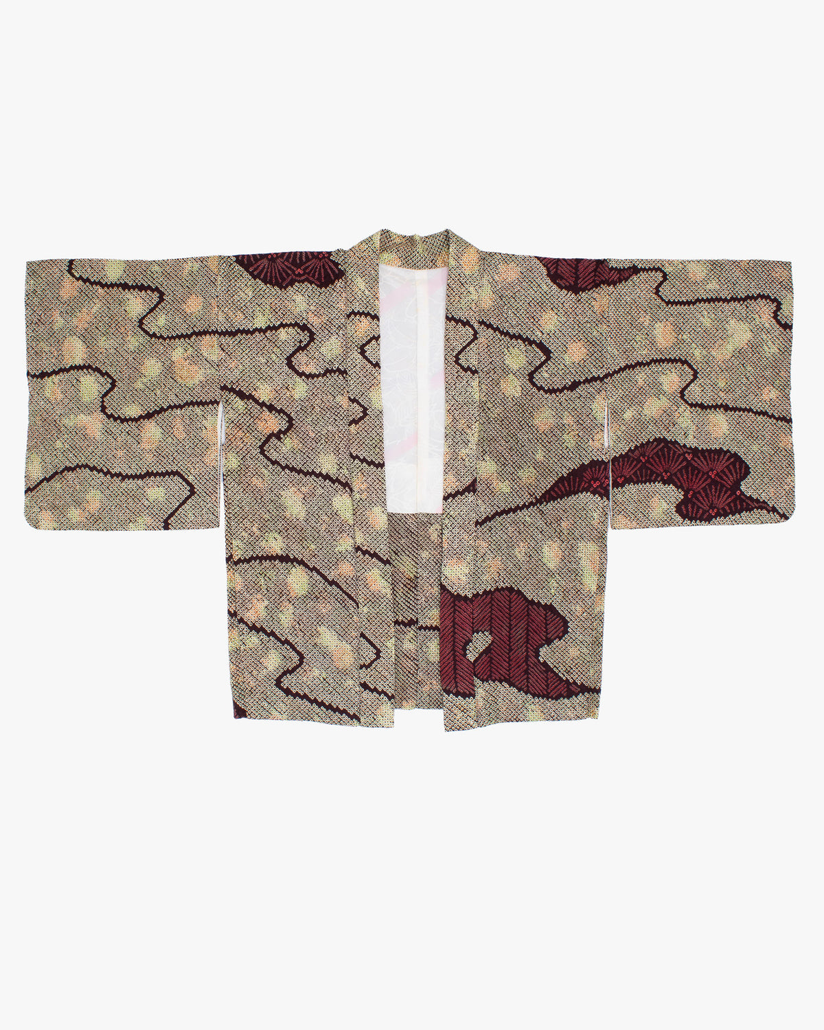 Vintage Haori Jacket, Full Shibori, Matsubishi, Green Black and Red