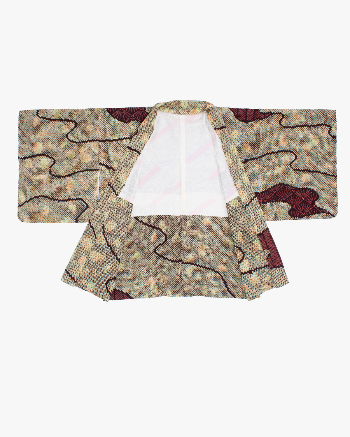 Vintage Haori Jacket, Full Shibori, Matsubishi, Green Black and Red