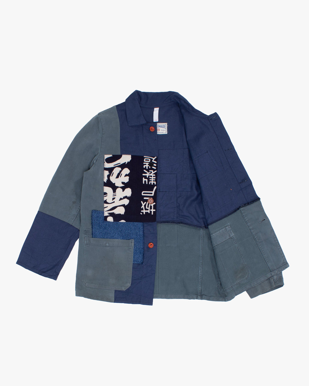 Kiriko Custom, One of a Kind Patched French Workman Jacket, Blue Patched Apron Fabric - 20