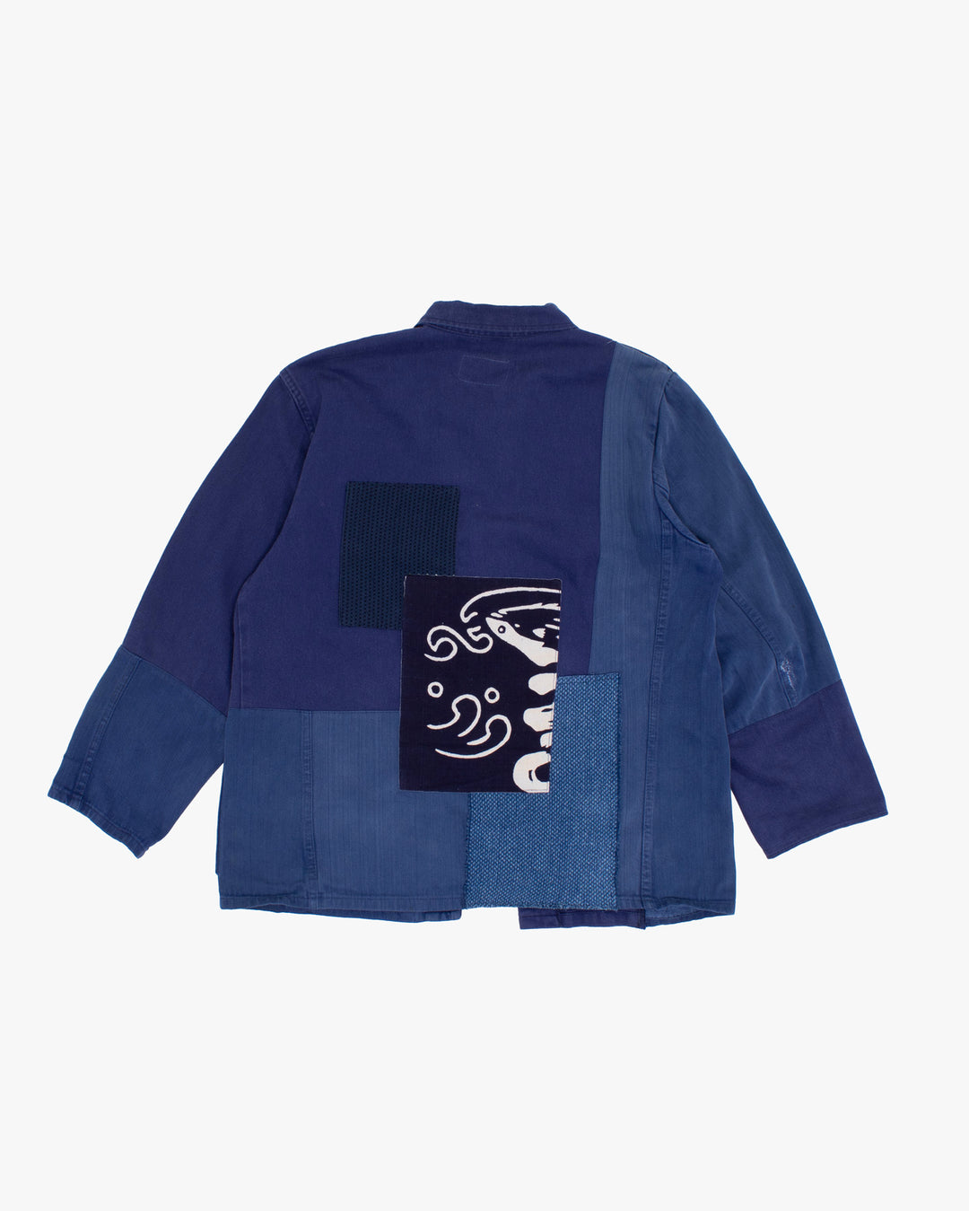 Kiriko Custom, One of a Kind Patched French Workman Jacket, Blue Patched Apron Fabric - 19