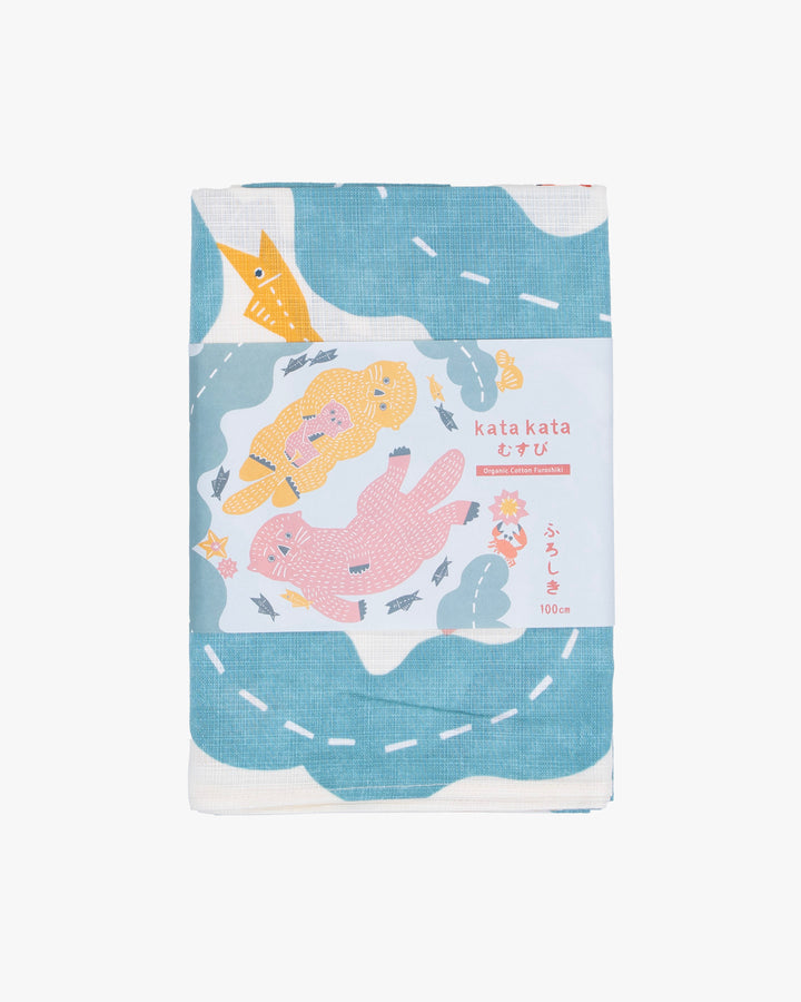 Modern Furoshiki, Musubi, Katakata, Otter on Cream, 41 x 41