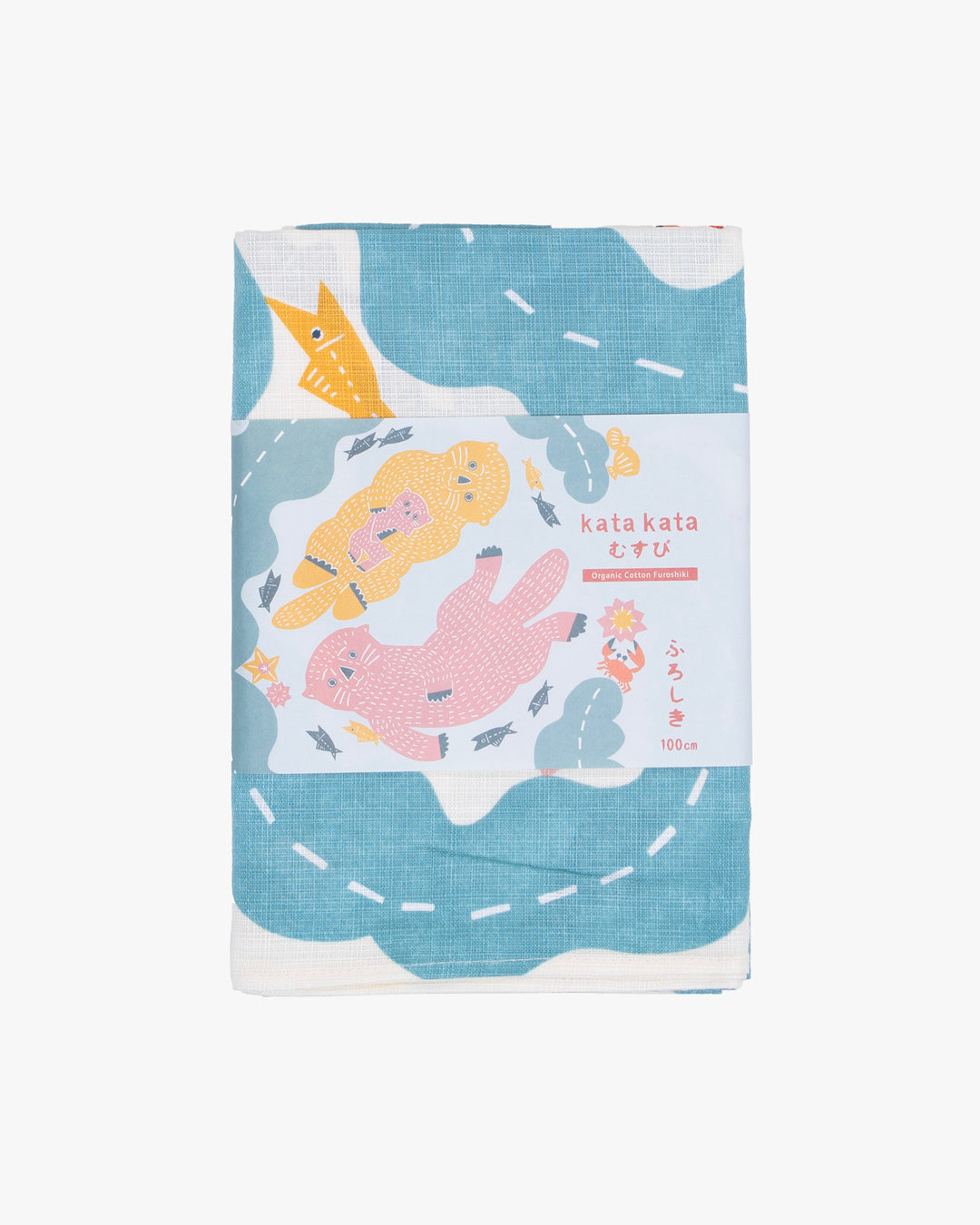 Modern Furoshiki, Musubi, Katakata, Otter on Cream, 41 x 41