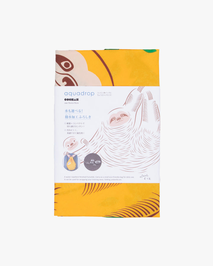 Modern Furoshiki, Musubi, Aquadrop, Water Repellent, Sloth on Yellow, 27.5" x 27.5"