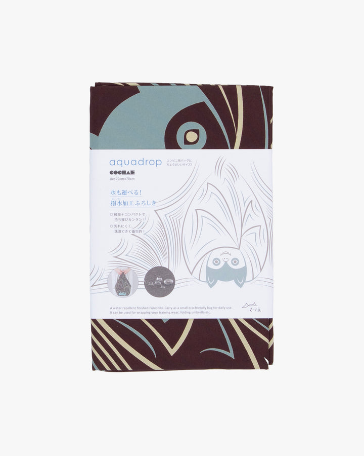 Modern Furoshiki, Musubi, Aquadrop, Water Repellent, Bat on Dark Brown, 27.5" x 27.5"