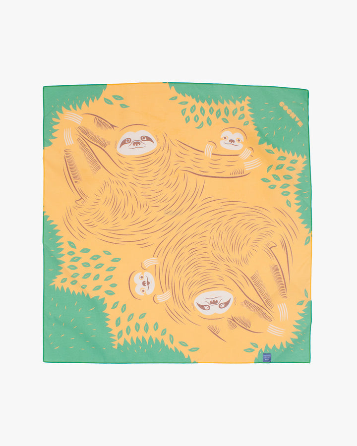 Modern Furoshiki, Musubi, Aquadrop, Water Repellent, Sloth on Yellow, 27.5" x 27.5"