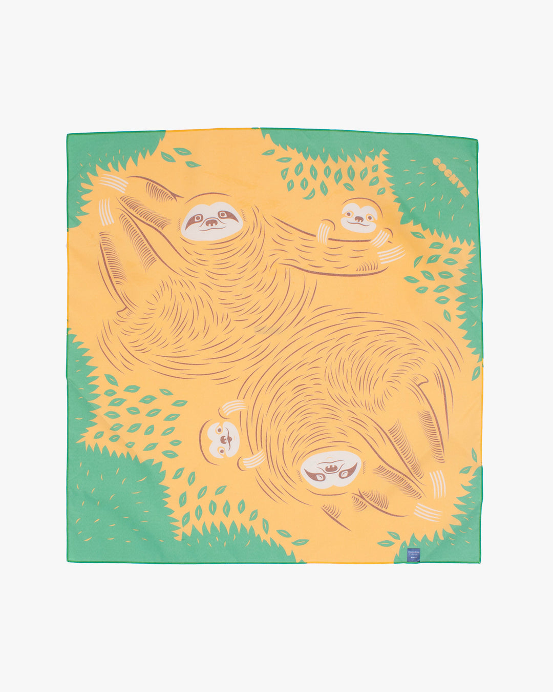 Modern Furoshiki, Musubi, Aquadrop, Water Repellent, Sloth on Yellow, 27.5" x 27.5"