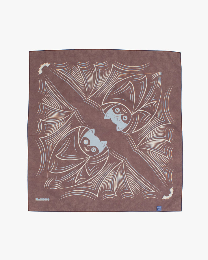 Modern Furoshiki, Musubi, Aquadrop, Water Repellent, Bat on Dark Brown, 27.5" x 27.5"