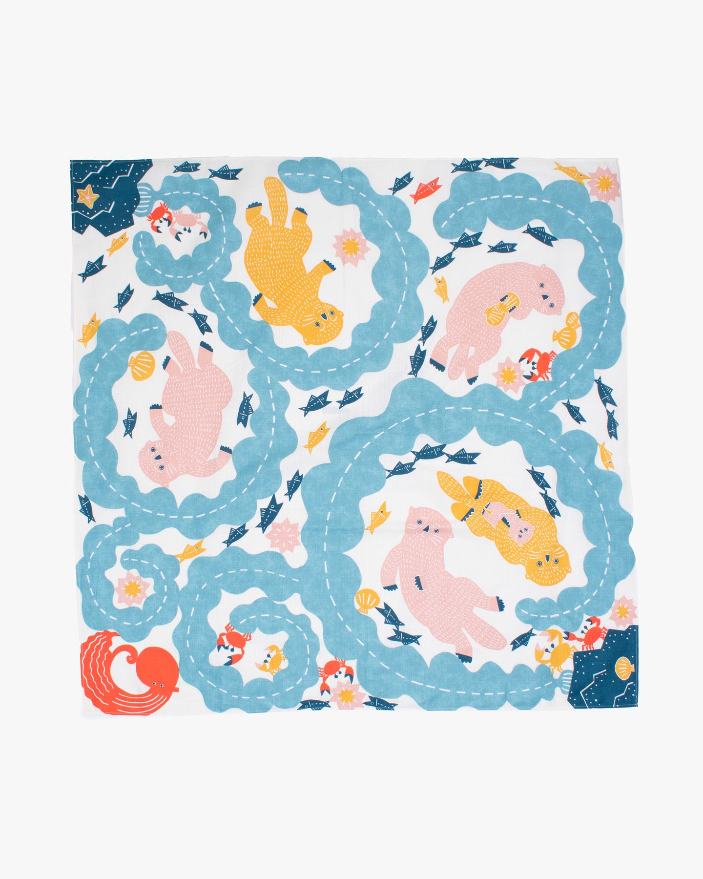 Modern Furoshiki, Musubi, Katakata, Otter on Cream, 41 x 41