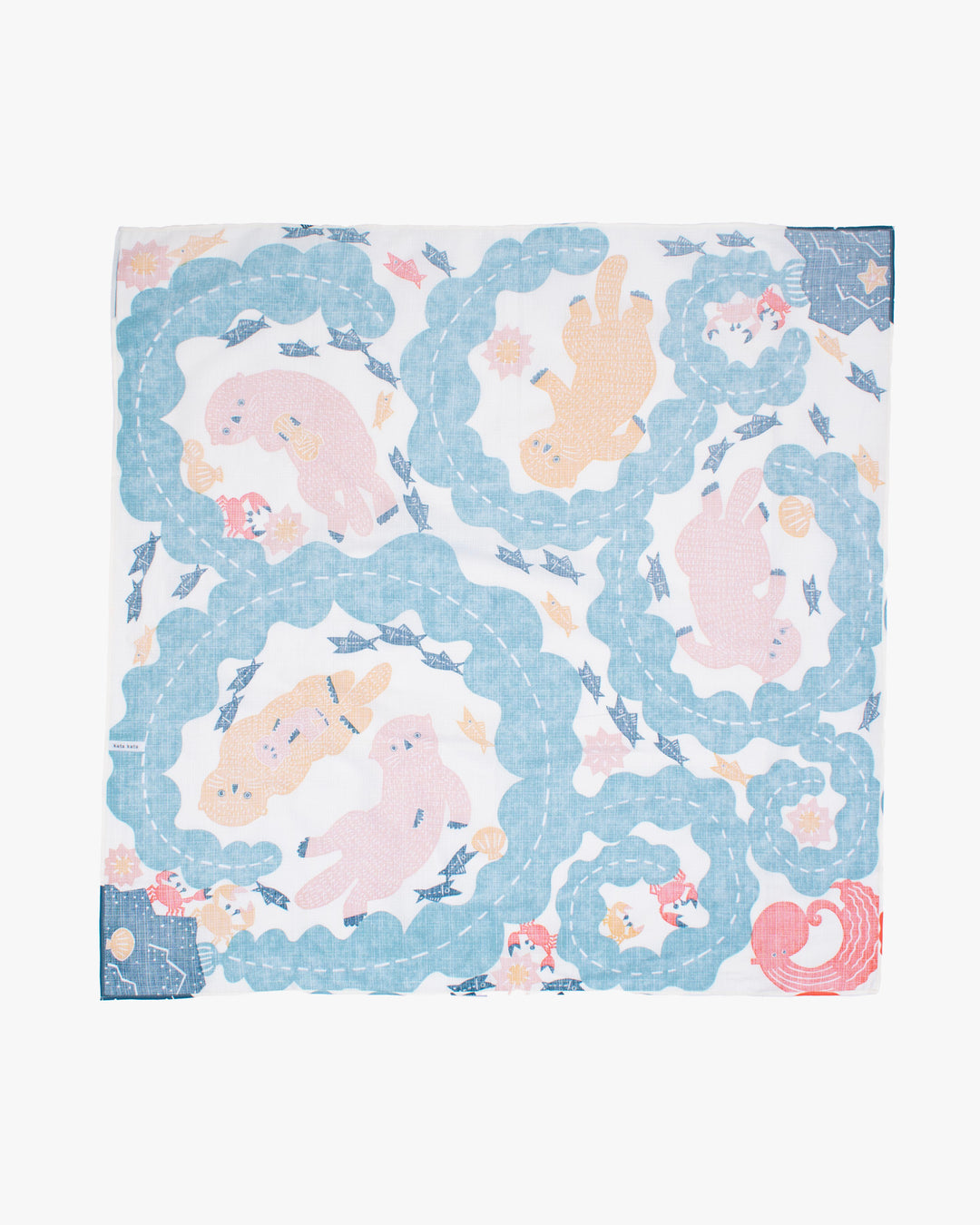 Modern Furoshiki, Musubi, Katakata, Otter on Cream, 41 x 41