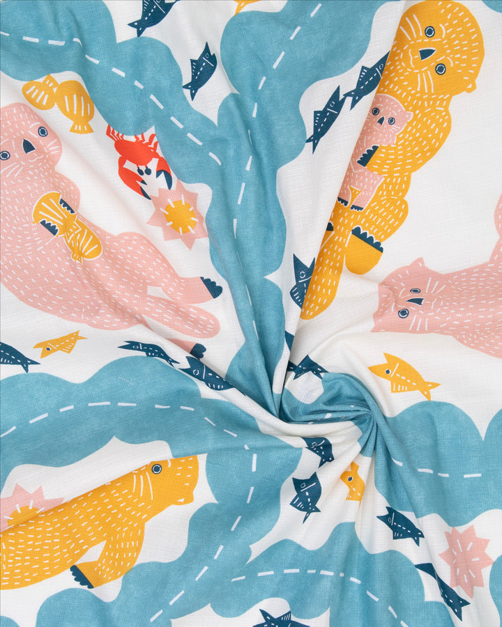 Modern Furoshiki, Musubi, Katakata, Otter on Cream, 41 x 41