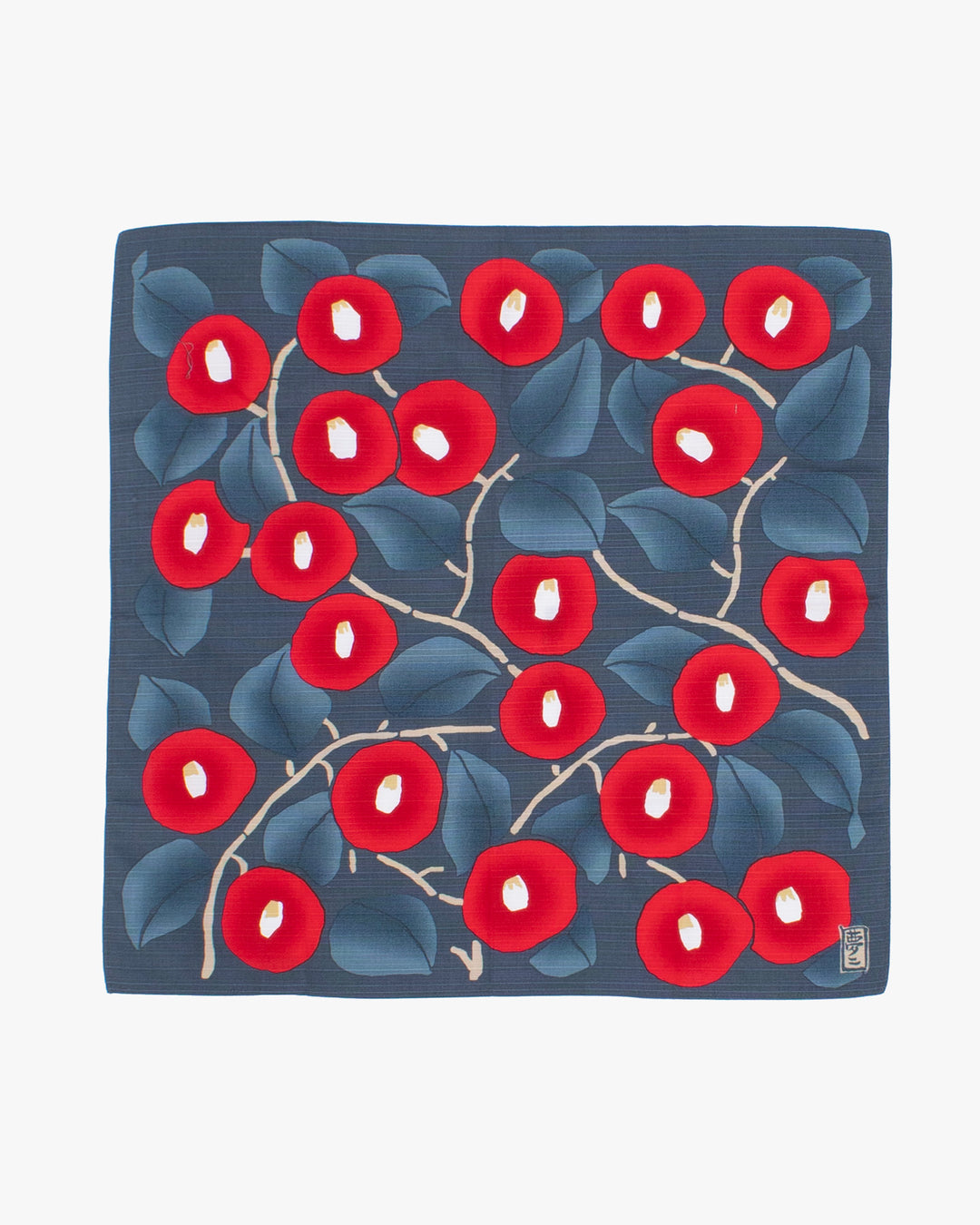 Modern Furoshiki, Musubi, Yumeji Takehisa, Camellia Bordeaux, Dark Gray and Red, 19 x 19