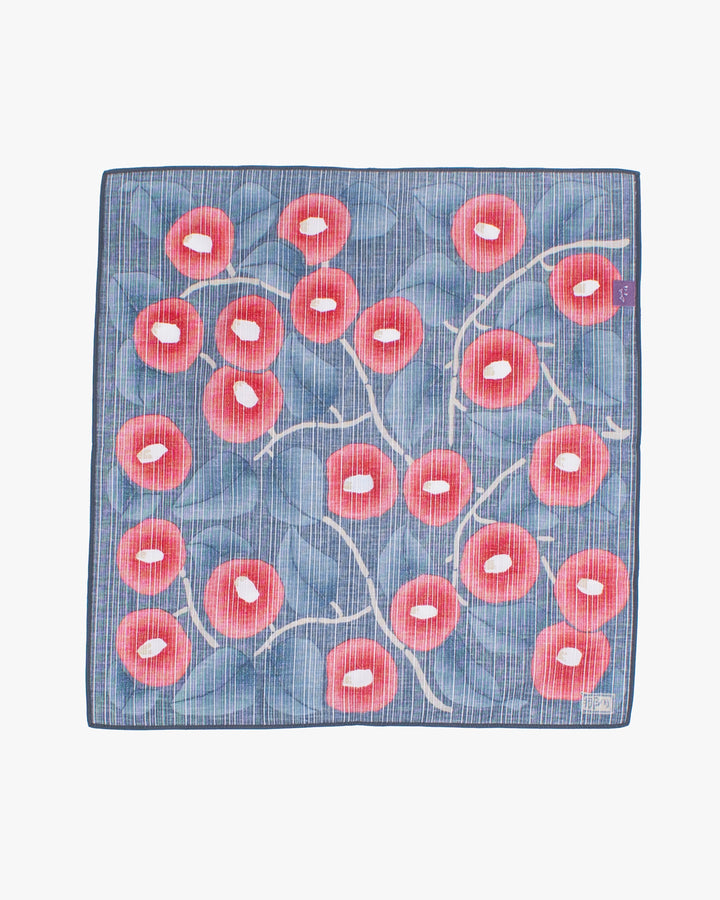 Modern Furoshiki, Musubi, Yumeji Takehisa, Camellia Bordeaux, Dark Gray and Red, 19 x 19