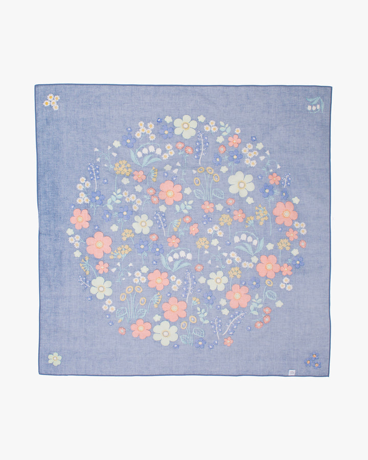 Modern Furoshiki, Musubi, Organic Cotton, Flower Garden by Adeline- Gray Navy39.5" x 39.5"