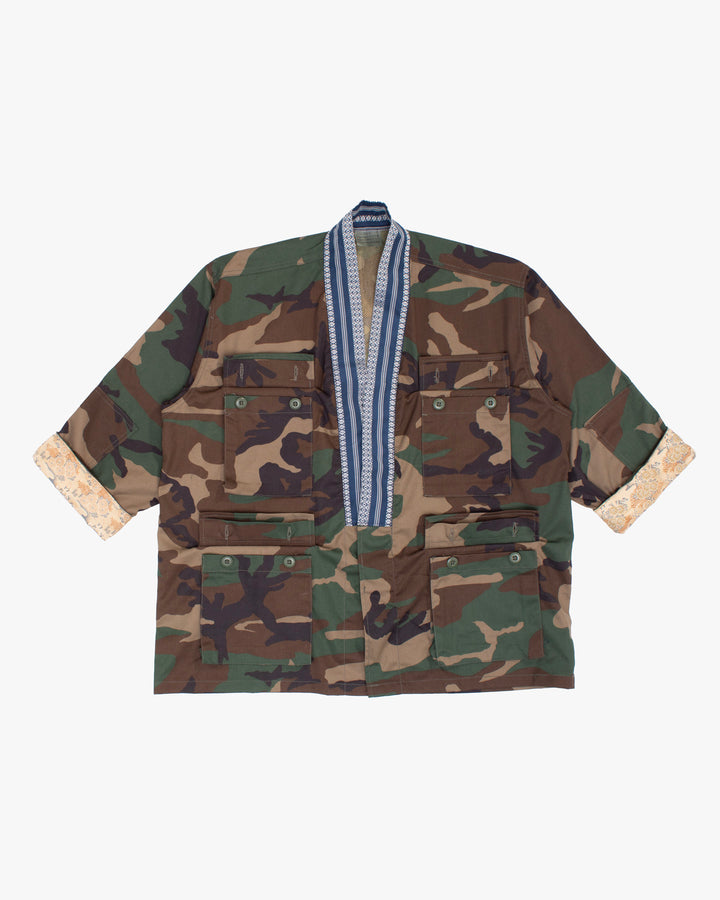 Kiriko Custom Military Jacket, Camo Patched, Blue Trim