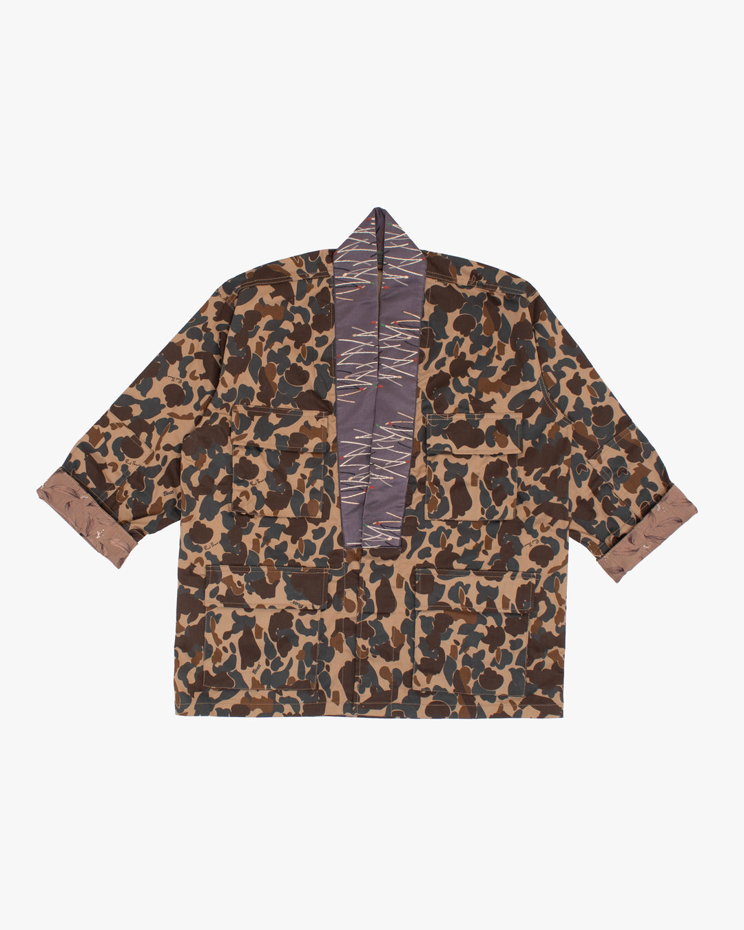 Kiriko Custom Military Jacket, Camo Patched, Purple Trim