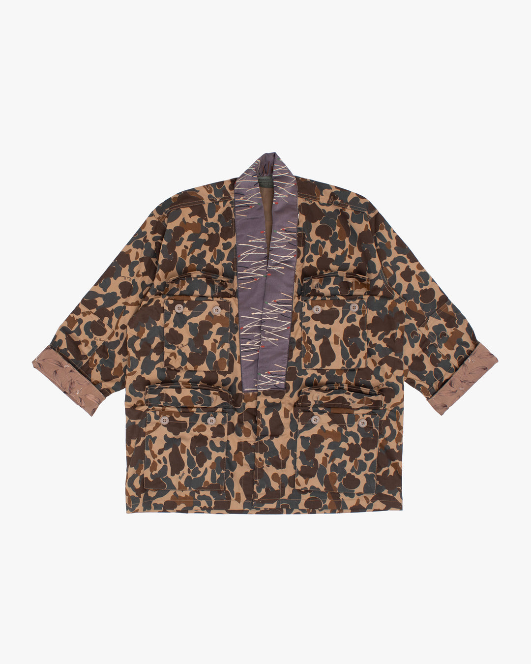 Kiriko Custom Military Jacket, Camo Patched, Purple Trim