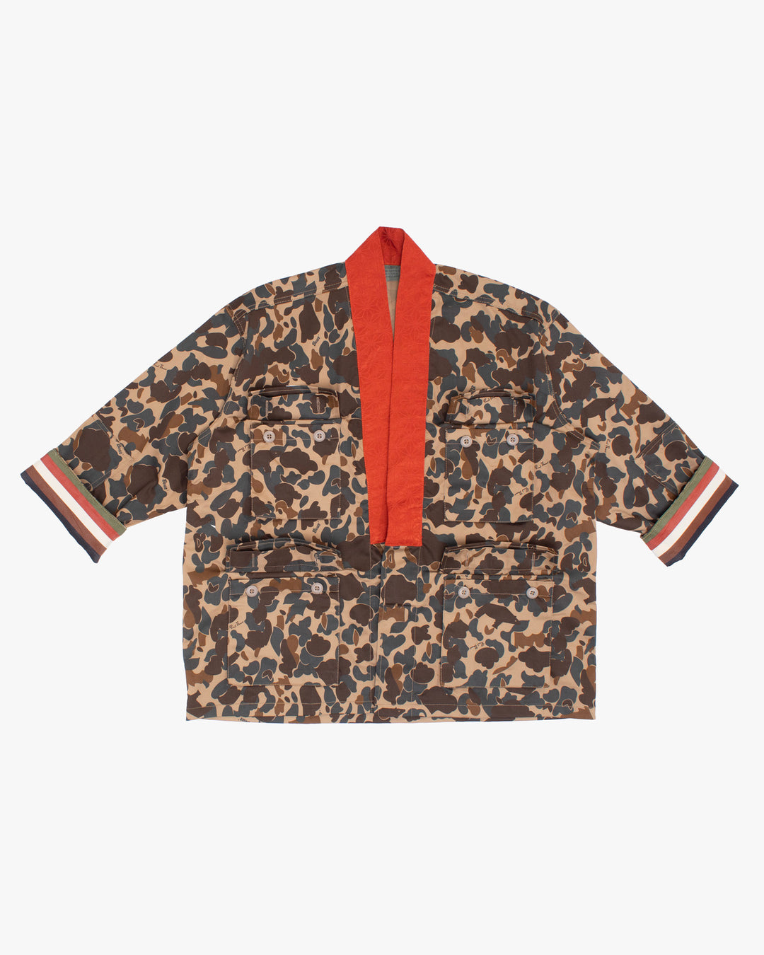Kiriko Custom Military Jacket, Camo Patched, Orange Trim