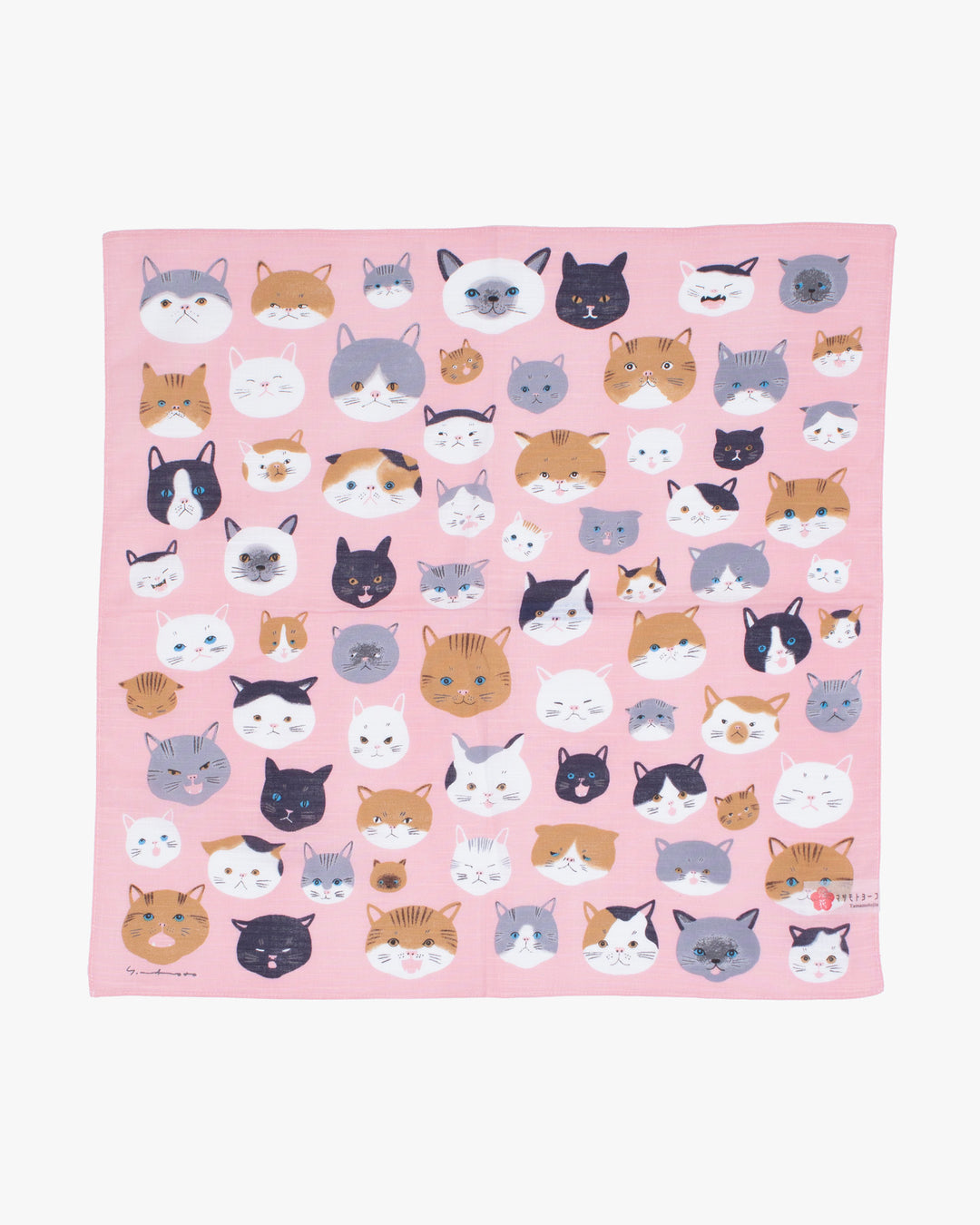 Japanese Handkerchief, Classic, Yoko Matsumoto, Pink Cats
