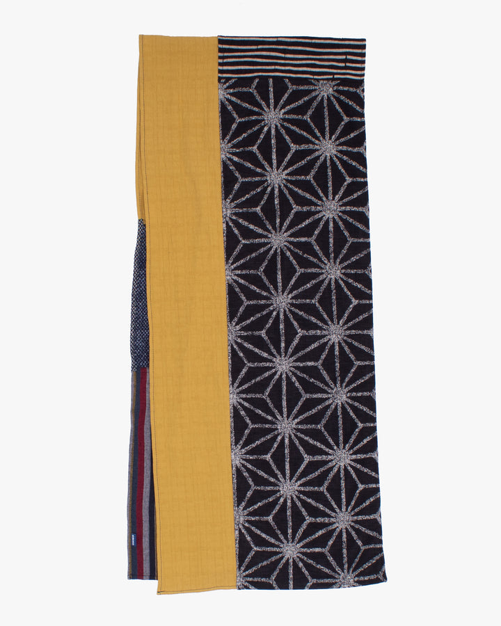 Kiriko Original Modern Patchwork Scarf, Large Black Asanoha with Shima