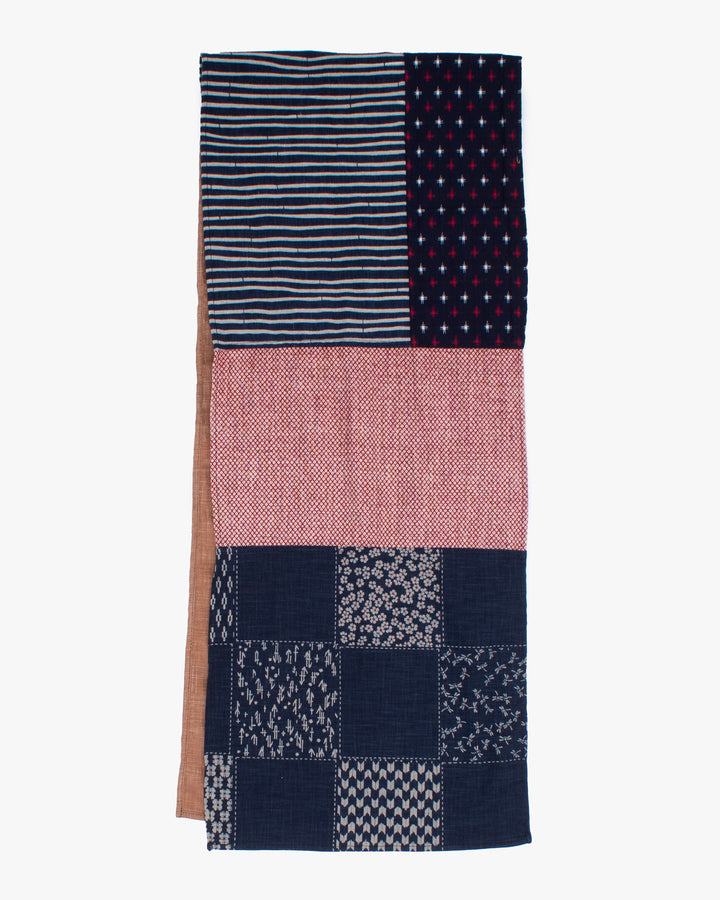 Kiriko Original Modern Patchwork Scarf, Indigo Checkered