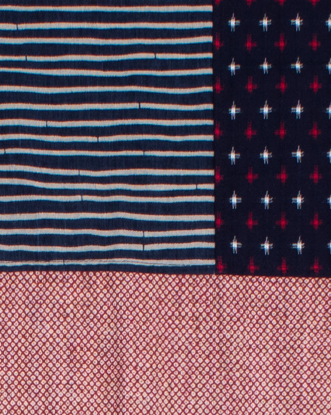 Kiriko Original Modern Patchwork Scarf, Indigo Checkered