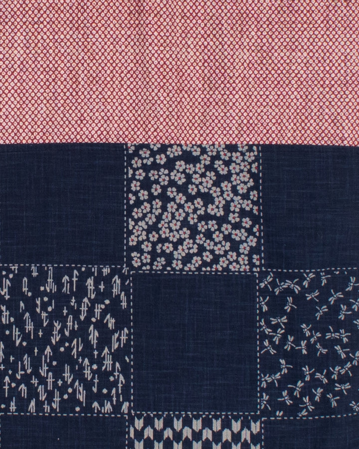 Kiriko Original Modern Patchwork Scarf, Indigo Checkered