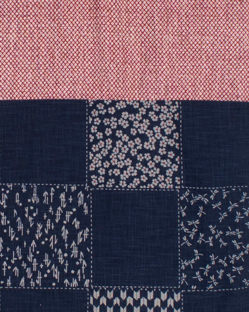 Kiriko Original Modern Patchwork Scarf, Indigo Checkered