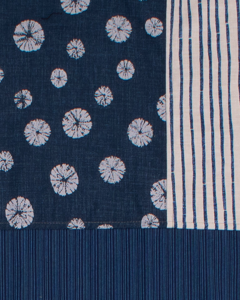 Kiriko Original Modern Patchwork Scarf, Sage and Gold with Indigo Kumo Shibori