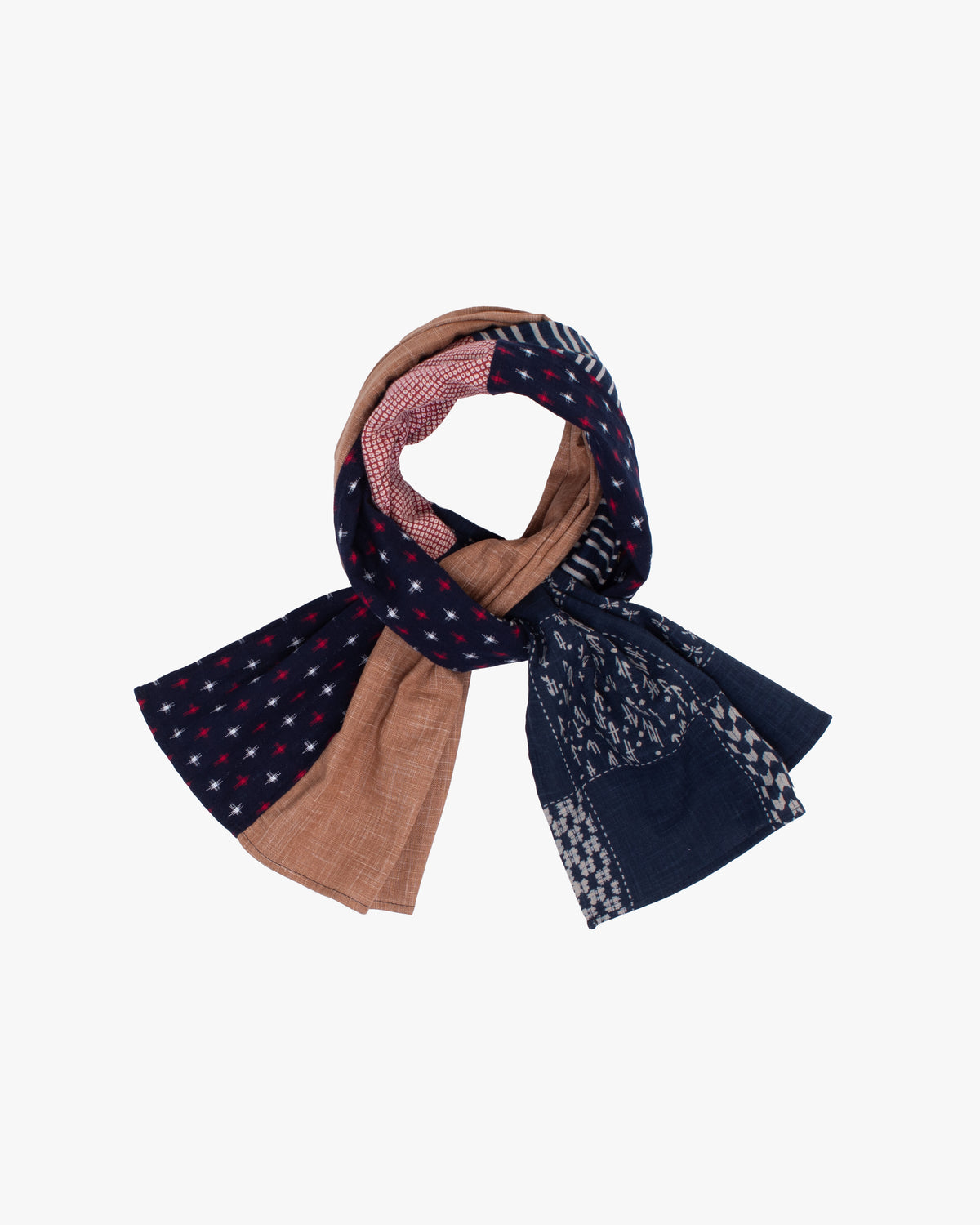 Kiriko Original Modern Patchwork Scarf, Indigo Checkered