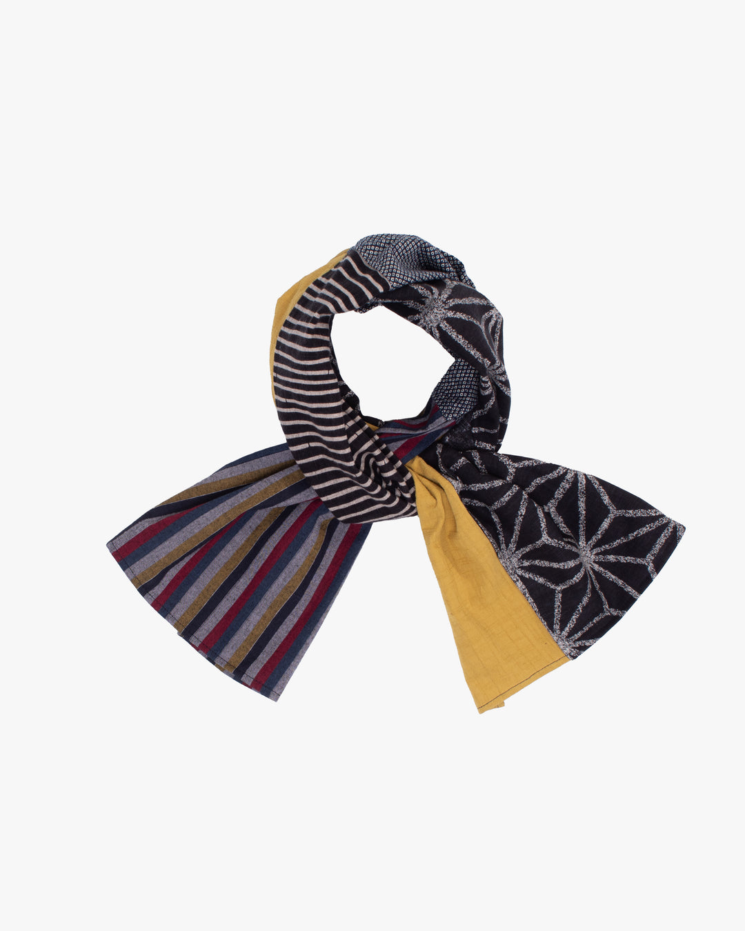 Kiriko Original Modern Patchwork Scarf, Large Black Asanoha with Shima