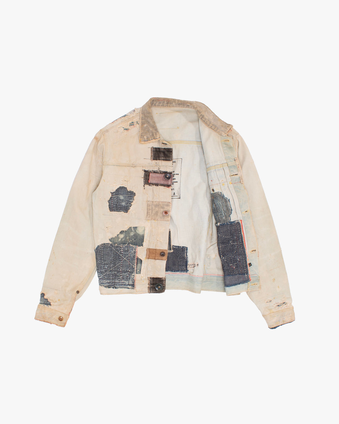 Japanese Repro Denim Jacket, L, Kapital, Off-White with Distressed Details