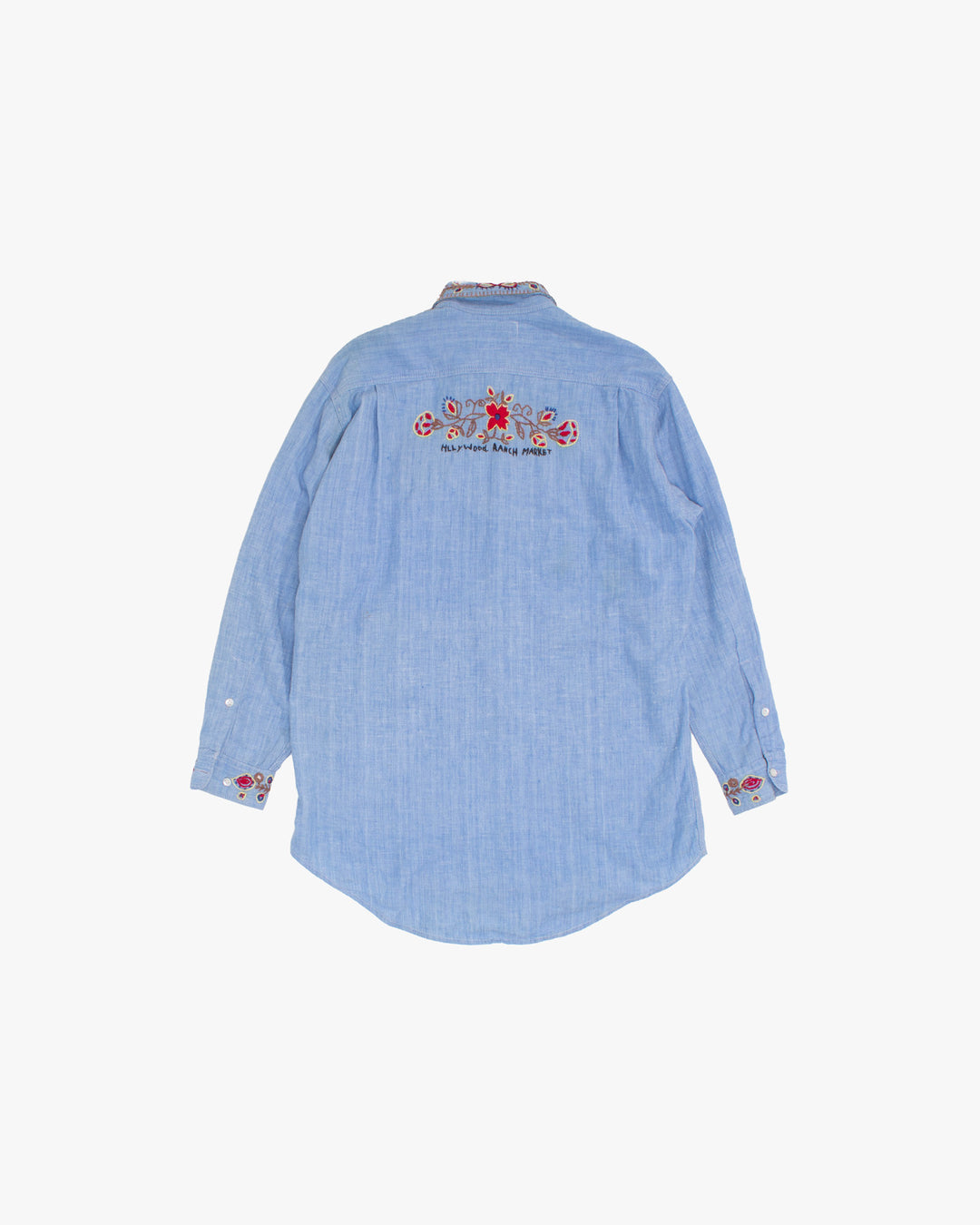 Japanese Repro Long-Sleeve Shirt, L, Hollywood Ranch Market, Blue with Embroidery Details