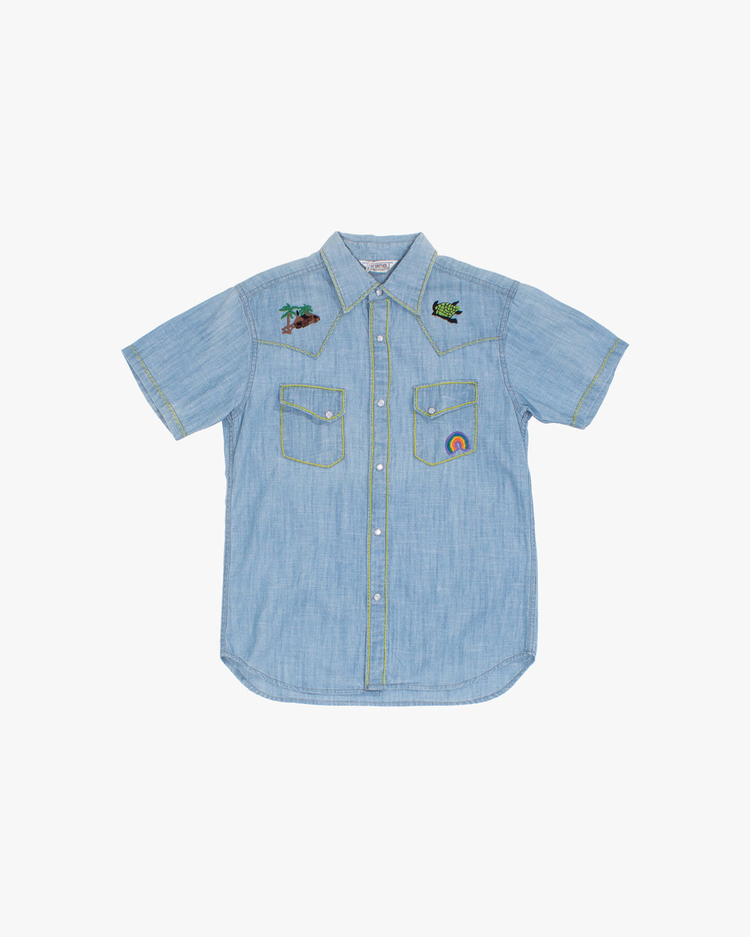 Japanese Repro Short-Sleeve Shirt, M, Five Brother, Chambray with Embroidery Details