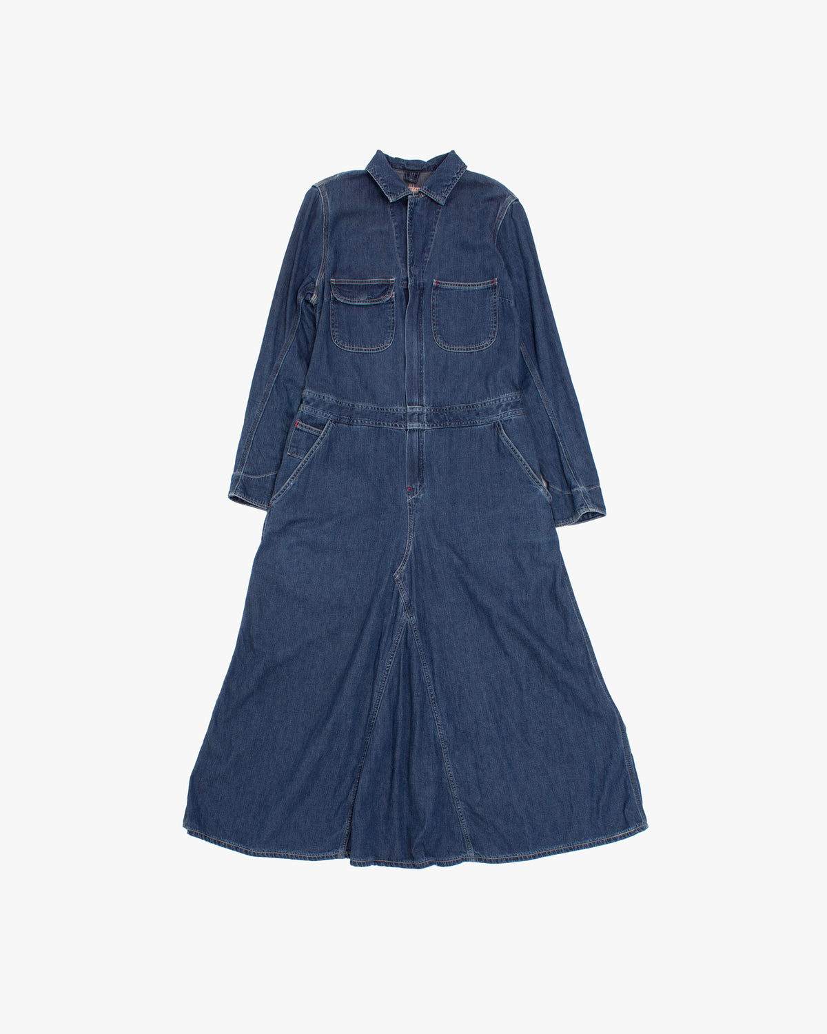 Japanese Repro Dress Coveralls, S, Kapital, Medium Wash Denim with Red Accents