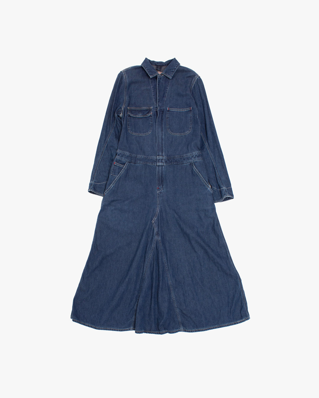 Japanese Repro Dress Coveralls, S, Kapital, Medium Wash Denim with Red Accents