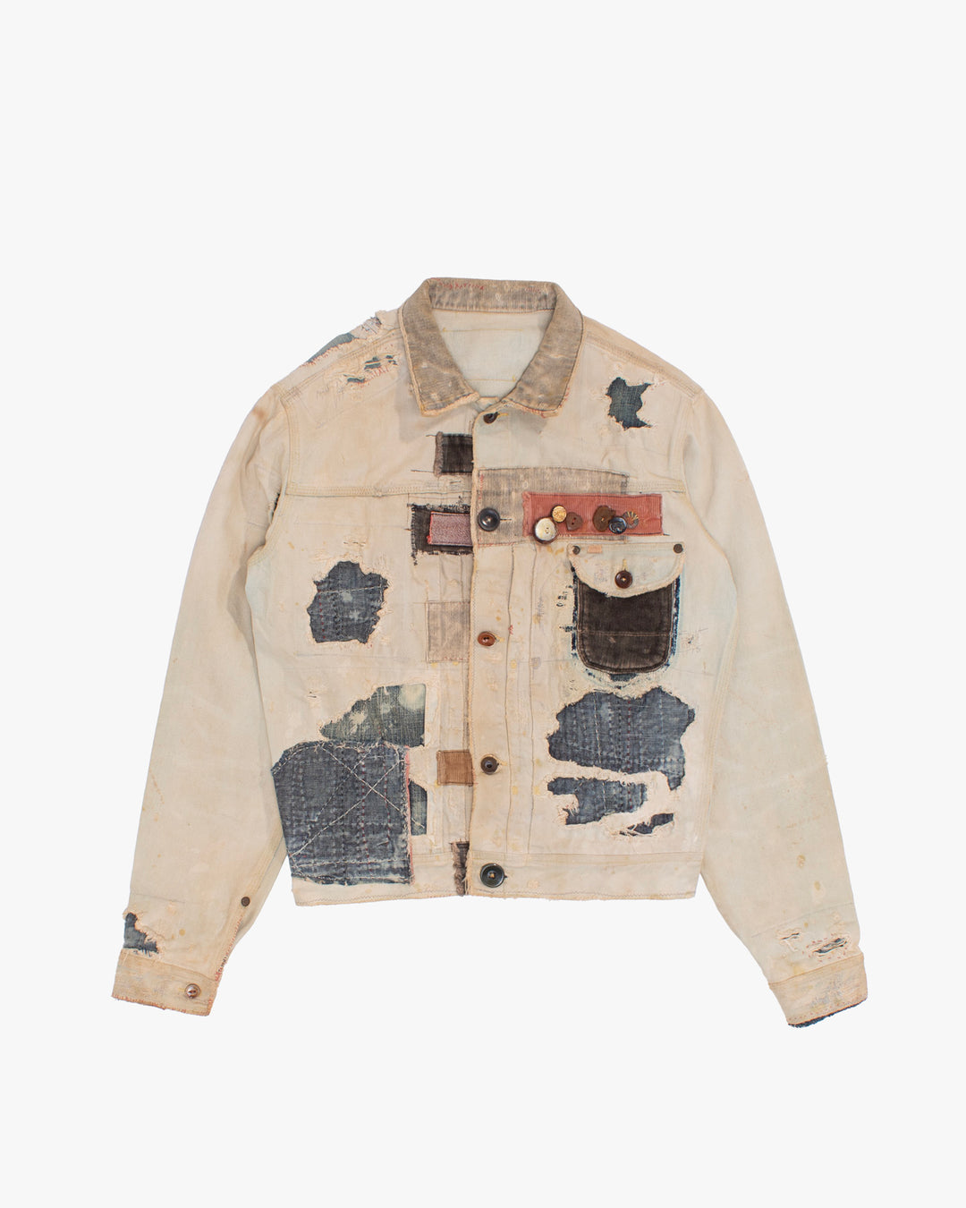 Japanese Repro Denim Jacket, L, Kapital, Off-White with Distressed Details