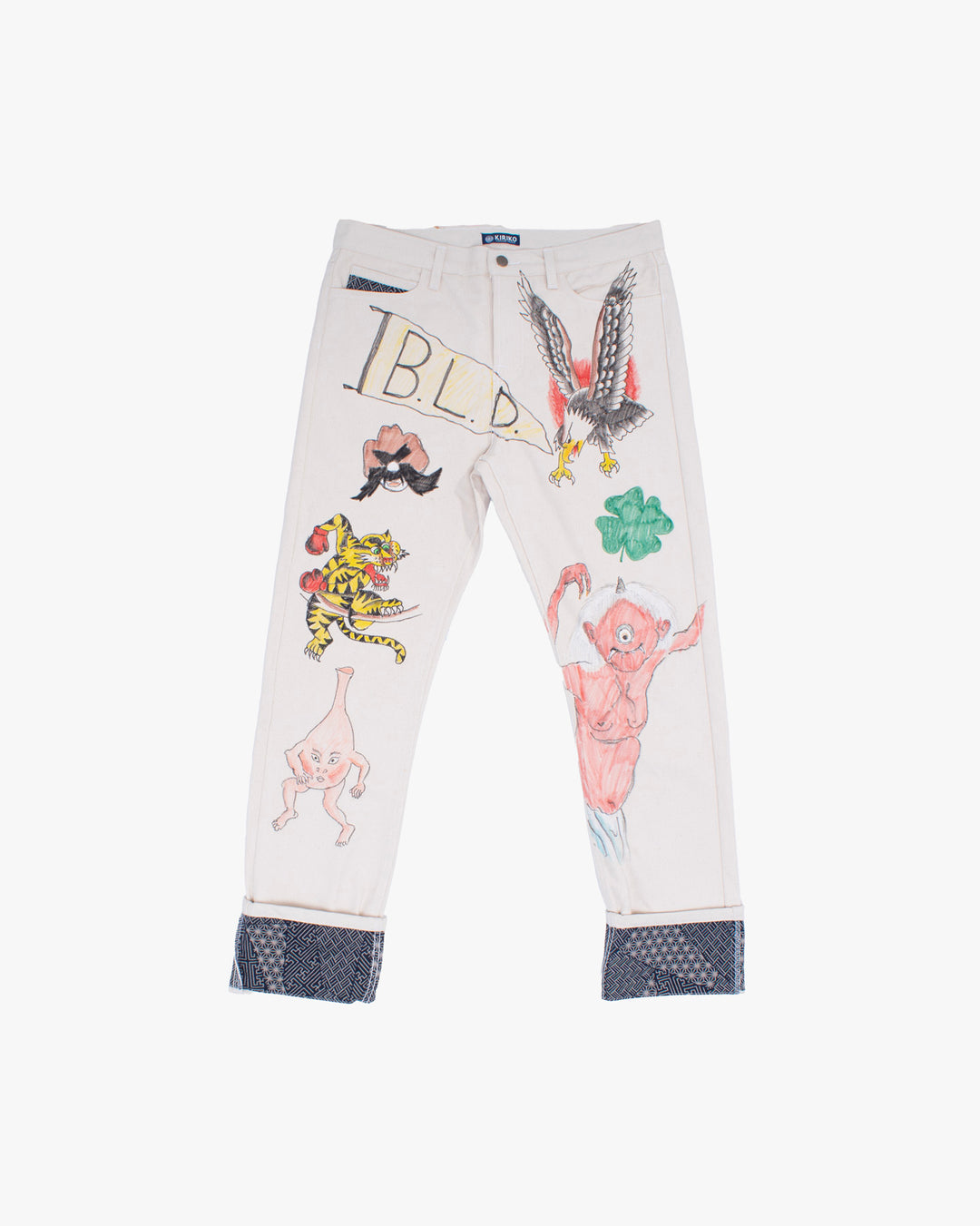 Canvas Pants, US Made 12.8 oz., Kiriko x James Rich, 34, Cream, Small Multi