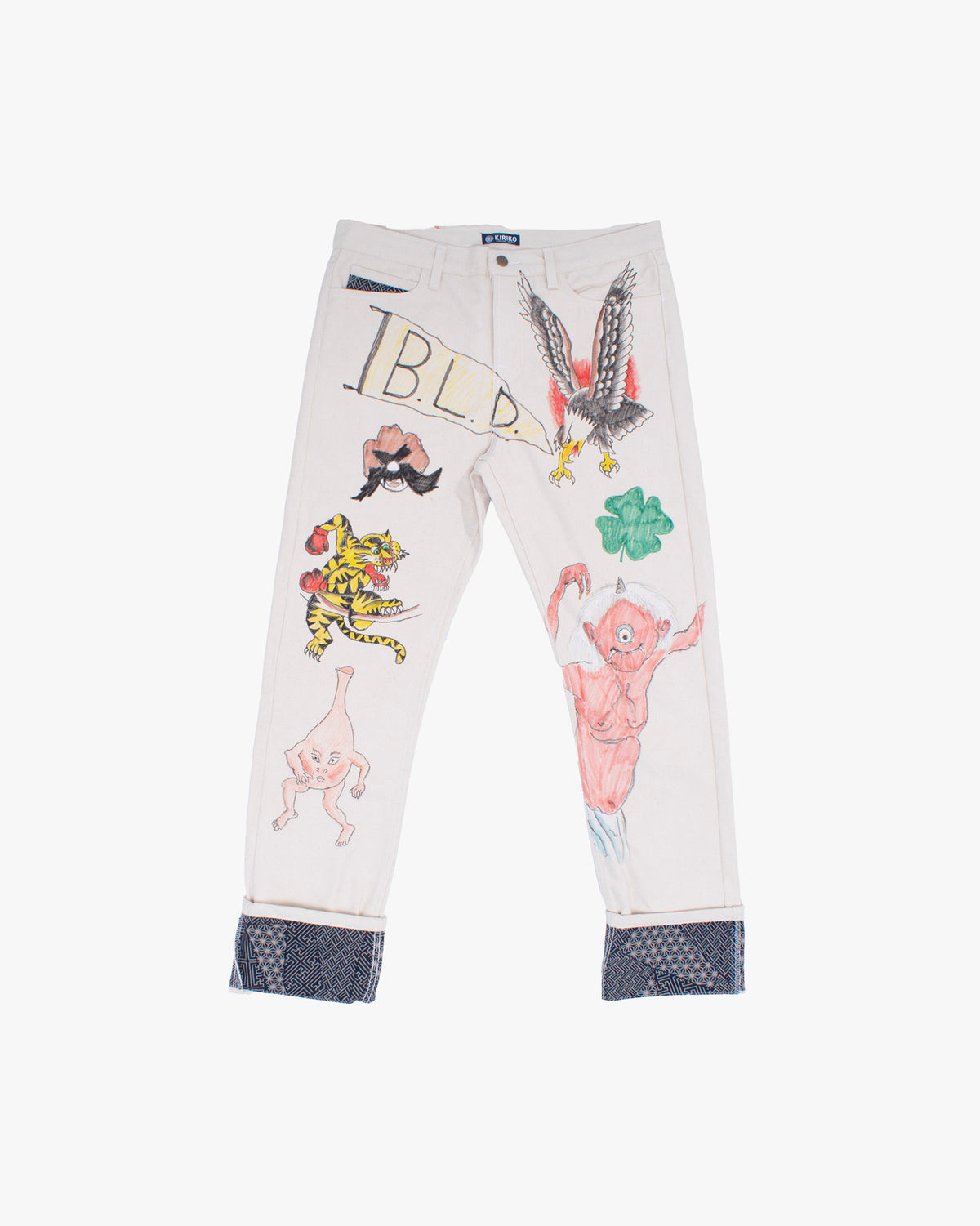Canvas Pants, US Made 12.8 oz., Kiriko x James Rich, 34, Cream, Small Multi