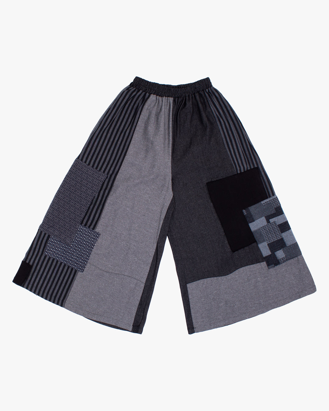 Kiriko Custom Wide Leg Pants, Black and Charcoal Patched, Ver 3