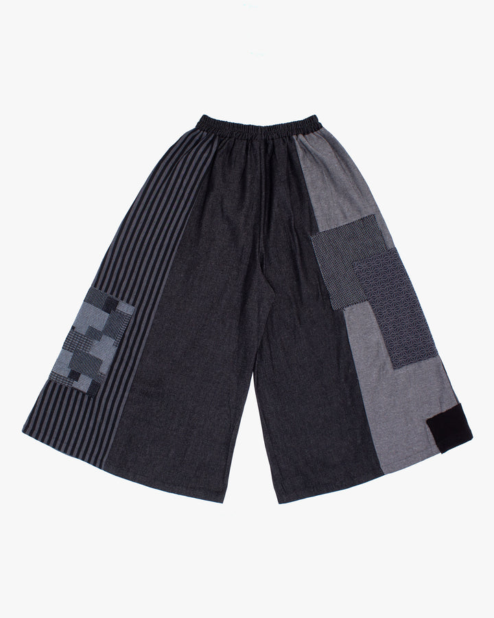 Kiriko Custom Wide Leg Pants, Black and Charcoal Patched, Ver 3