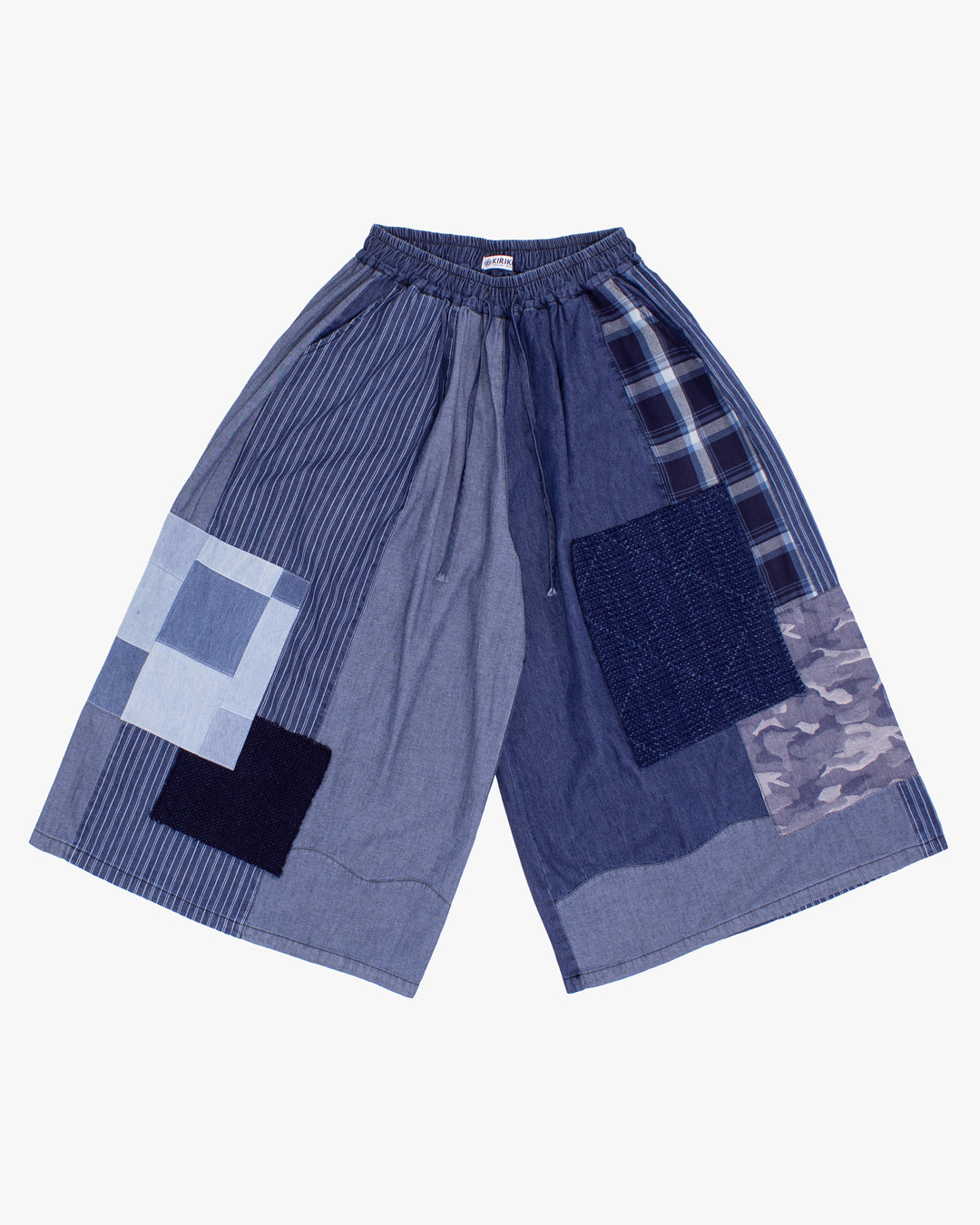 Kiriko Custom Wide Leg Pants, Washed Indigo Patched, Blue Camo