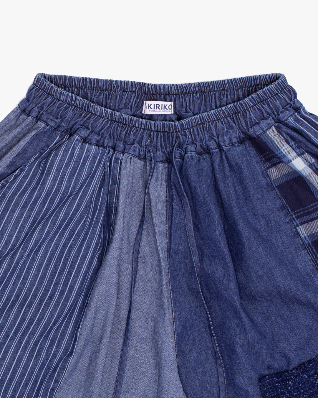 Kiriko Custom Wide Leg Pants, Washed Indigo Patched, Blue Camo