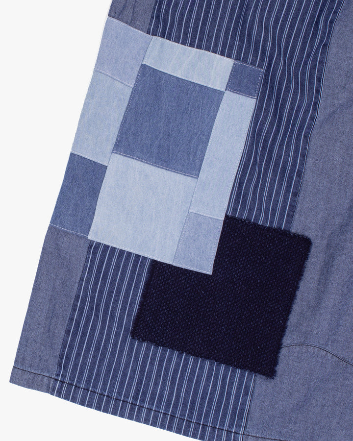 Kiriko Custom Wide Leg Pants, Washed Indigo Patched, Blue Camo