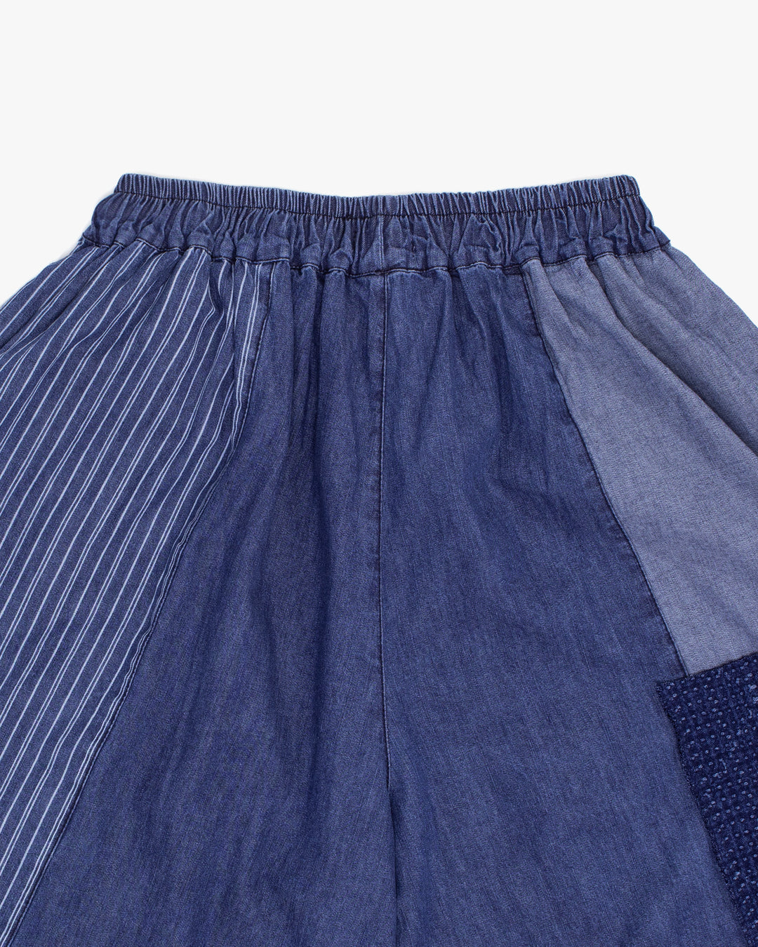 Kiriko Custom Wide Leg Pants, Washed Indigo Patched, Blue Camo